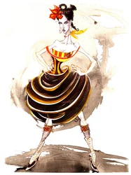 Model in einem voluminösen Rock